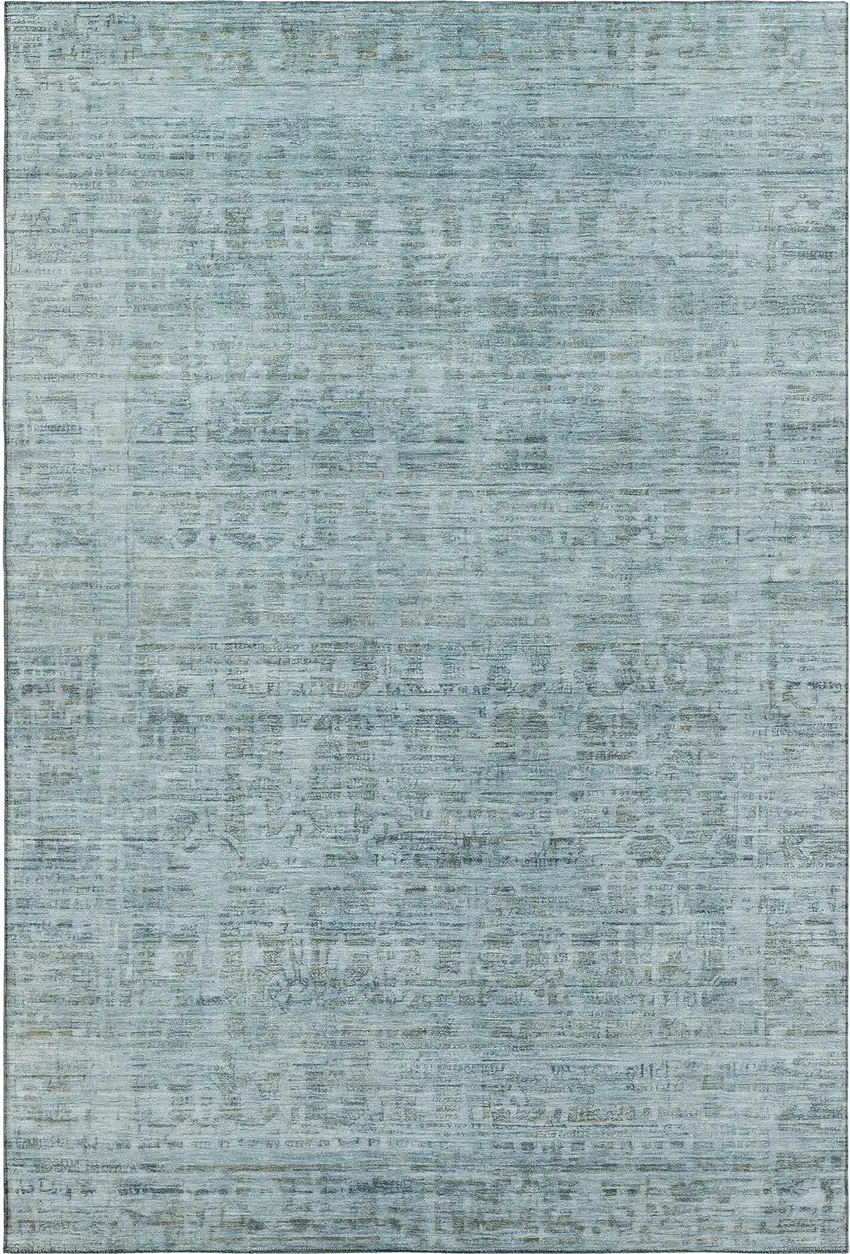 Sky Blue And Denim Blue Oriental Washable Area Rug With UV Protection Photo 1