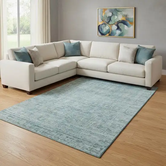 Sky Blue And Denim Blue Oriental Washable Area Rug With UV Protection Photo 2
