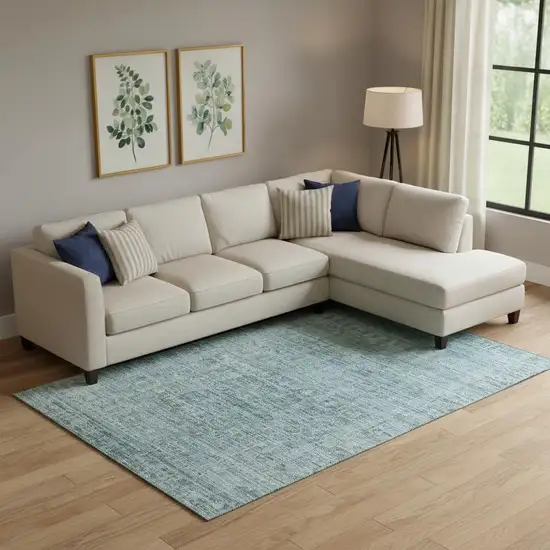 Sky Blue And Denim Blue Oriental Washable Area Rug With UV Protection Photo 2