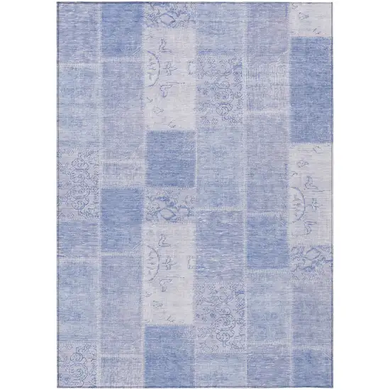 Sky Blue And Denim Blue Patchwork Washable Indoor Outdoor Area Rug Photo 2