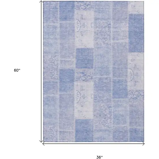 Sky Blue And Denim Blue Patchwork Washable Indoor Outdoor Area Rug Photo 3