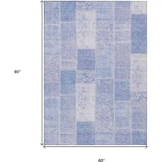 Sky Blue And Denim Blue Patchwork Washable Indoor Outdoor Area Rug Photo 3