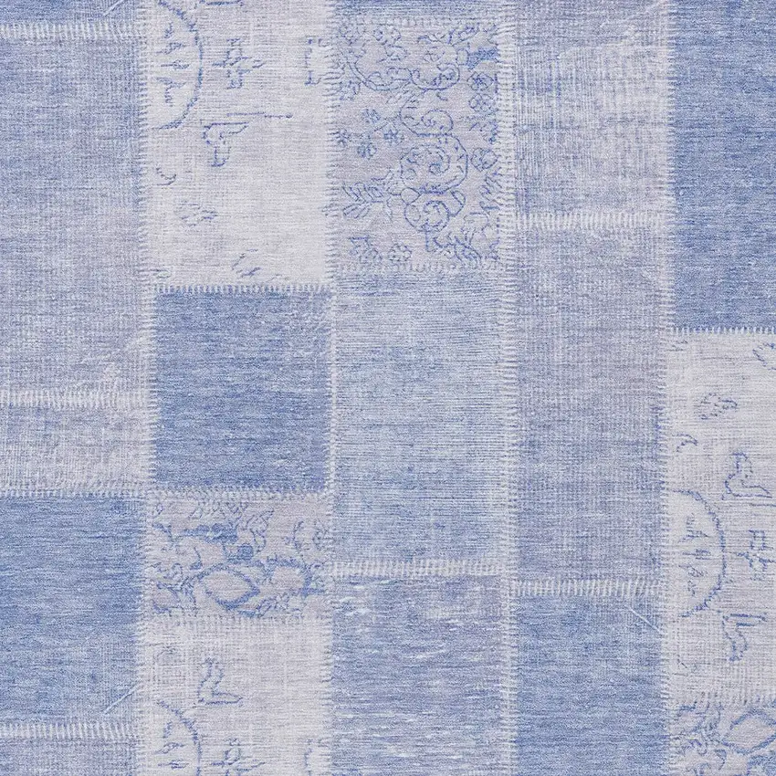 Sky Blue And Denim Blue Patchwork Washable Indoor Outdoor Area Rug Photo 4