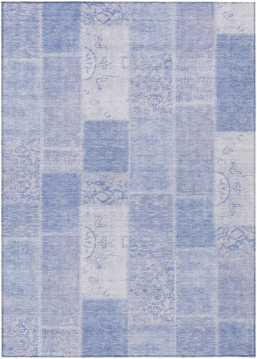 Sky Blue And Denim Blue Patchwork Washable Indoor Outdoor Area Rug Photo 1