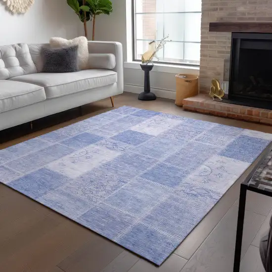 Sky Blue And Denim Blue Patchwork Washable Indoor Outdoor Area Rug Photo 8