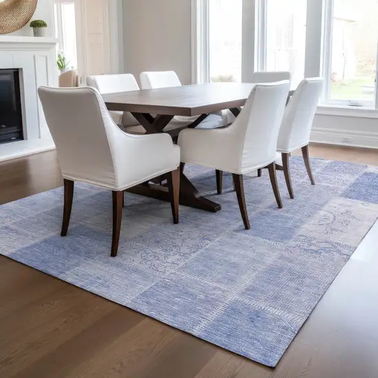 Sky Blue And Denim Blue Patchwork Washable Indoor Outdoor Area Rug Photo 7