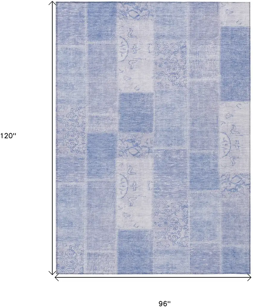 Sky Blue And Denim Blue Patchwork Washable Indoor Outdoor Area Rug Photo 3