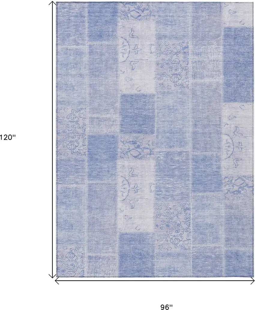 Sky Blue And Denim Blue Patchwork Washable Indoor Outdoor Area Rug Photo 3