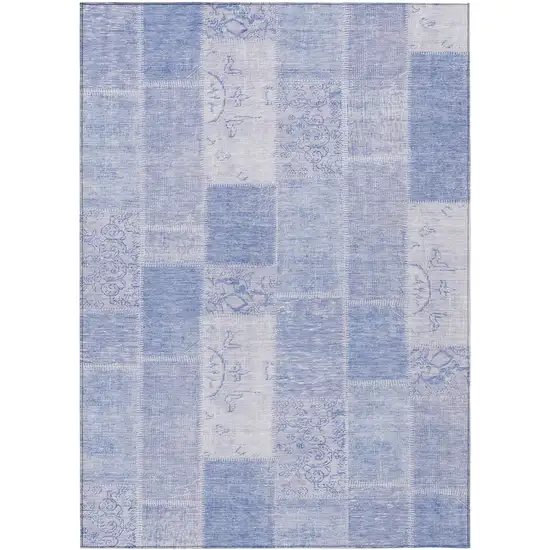Sky Blue And Denim Blue Patchwork Washable Indoor Outdoor Area Rug Photo 1