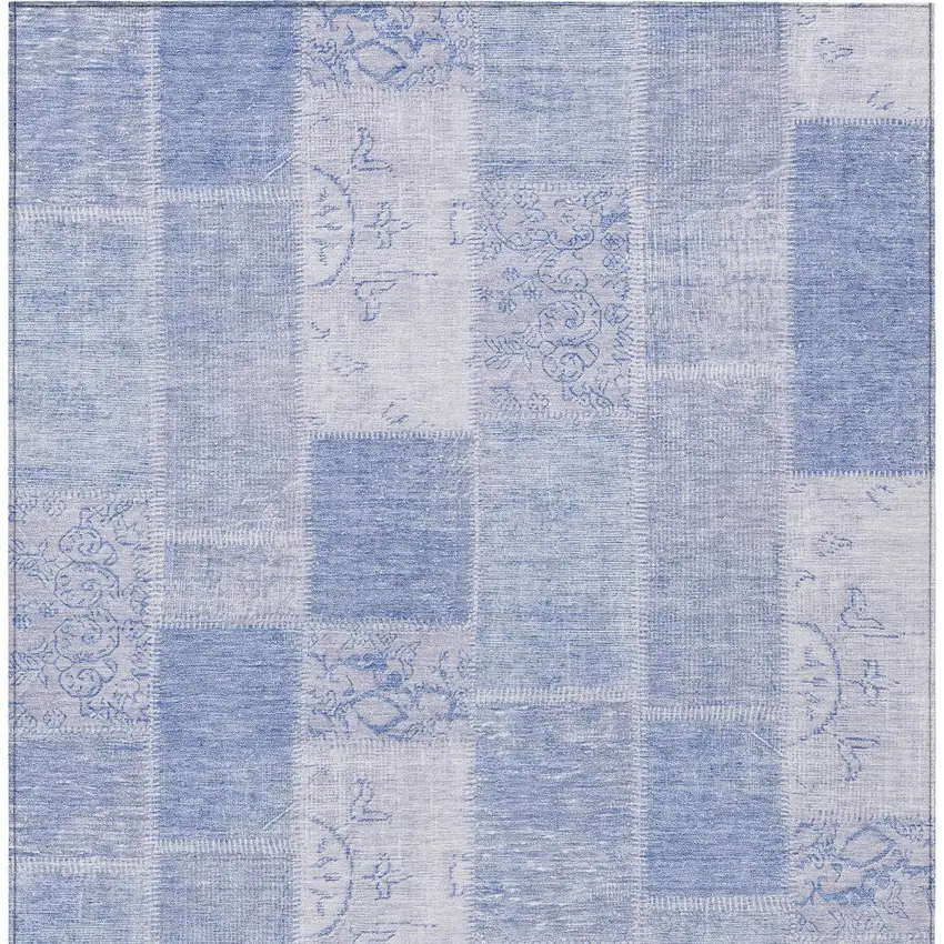 Sky Blue And Denim Blue Patchwork Washable Indoor Outdoor Area Rug Photo 5
