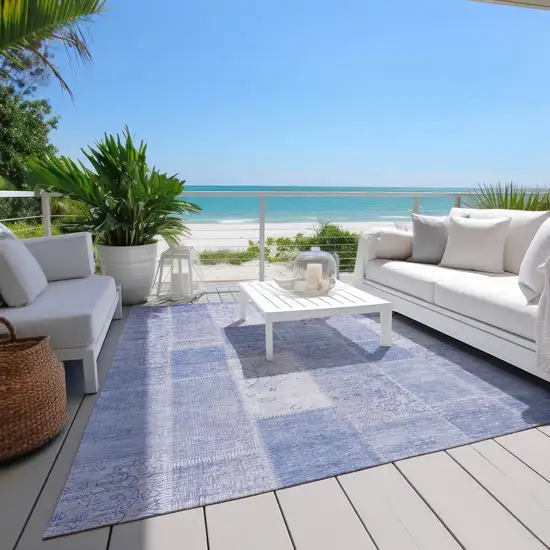 Sky Blue And Denim Blue Patchwork Washable Indoor Outdoor Area Rug Photo 6