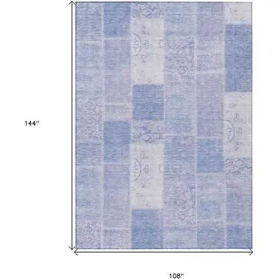Sky Blue And Denim Blue Patchwork Washable Indoor Outdoor Area Rug Photo 3