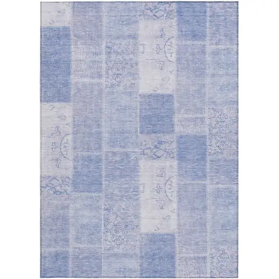 Sky Blue And Denim Blue Patchwork Washable Indoor Outdoor Area Rug Photo 5