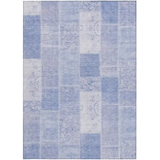 Sky Blue And Denim Blue Patchwork Washable Indoor Outdoor Area Rug Photo 5