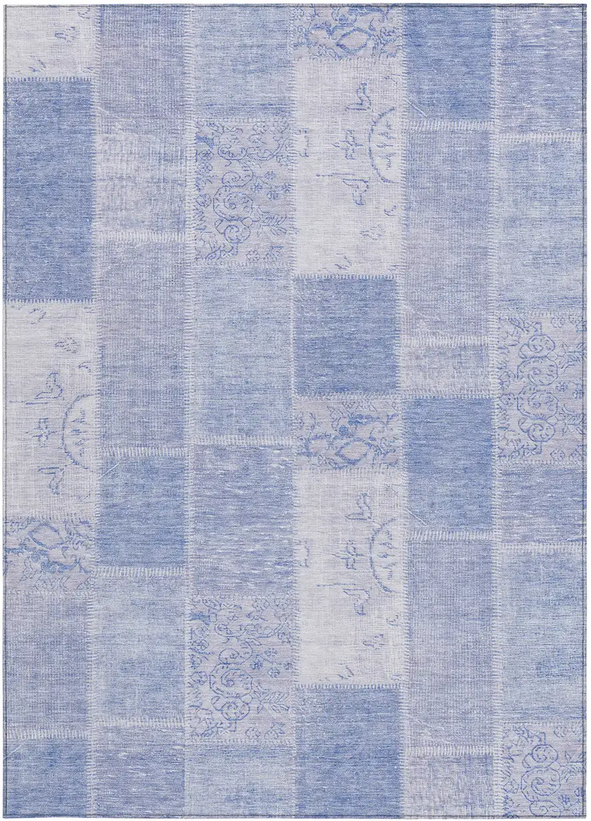 Sky Blue And Denim Blue Patchwork Washable Indoor Outdoor Area Rug Photo 5