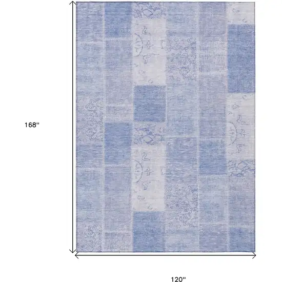 Sky Blue And Denim Blue Patchwork Washable Indoor Outdoor Area Rug Photo 3
