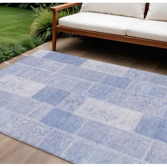 Sky Blue And Denim Blue Patchwork Washable Indoor Outdoor Area Rug Photo 1