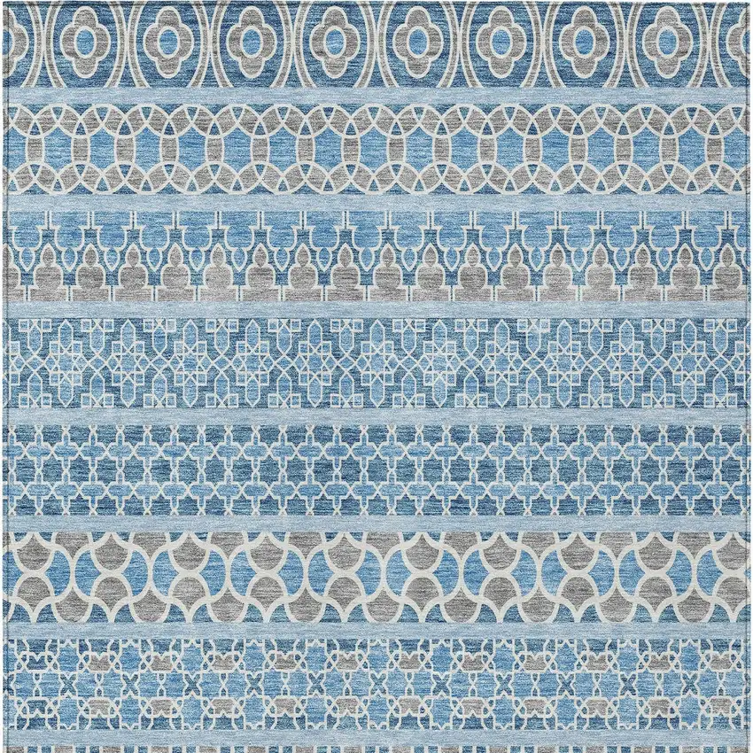 Sky Blue And Denim Blue Quatrefoil Washable Indoor Outdoor Area Rug Photo 7