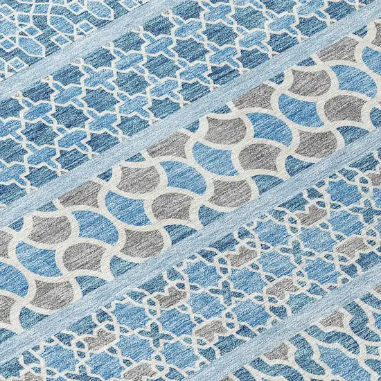 Sky Blue And Denim Blue Quatrefoil Washable Indoor Outdoor Area Rug Photo 4