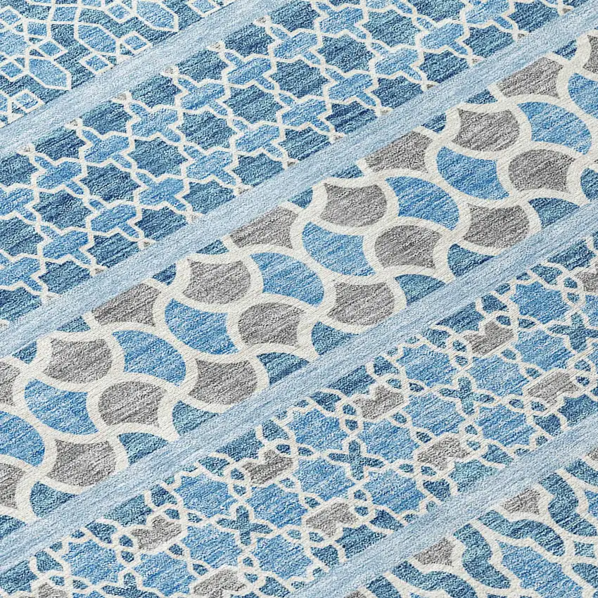 Sky Blue And Denim Blue Quatrefoil Washable Indoor Outdoor Area Rug Photo 4