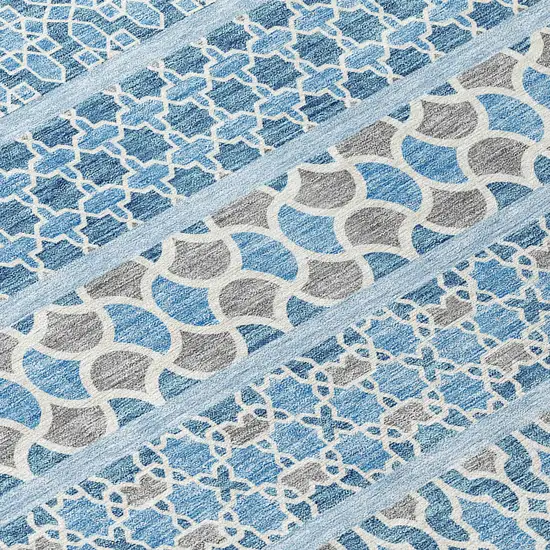 Sky Blue And Denim Blue Quatrefoil Washable Indoor Outdoor Area Rug Photo 4