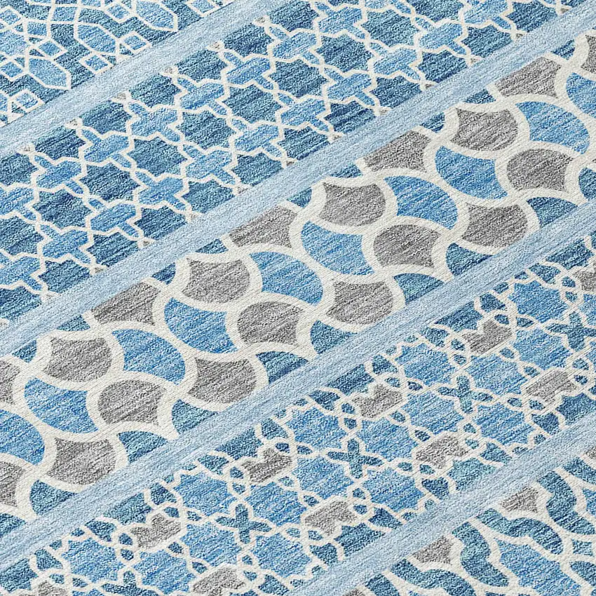 Sky Blue And Denim Blue Quatrefoil Washable Indoor Outdoor Area Rug Photo 4