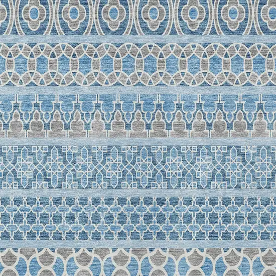 Sky Blue And Denim Blue Quatrefoil Washable Indoor Outdoor Area Rug Photo 5