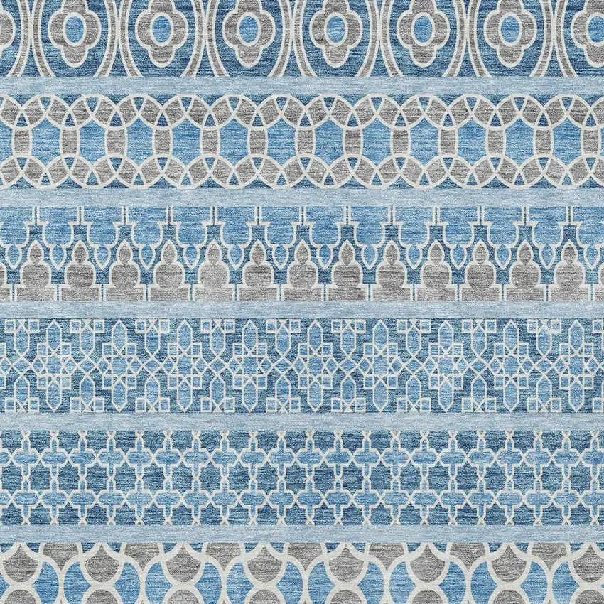Sky Blue And Denim Blue Quatrefoil Washable Indoor Outdoor Area Rug Photo 5