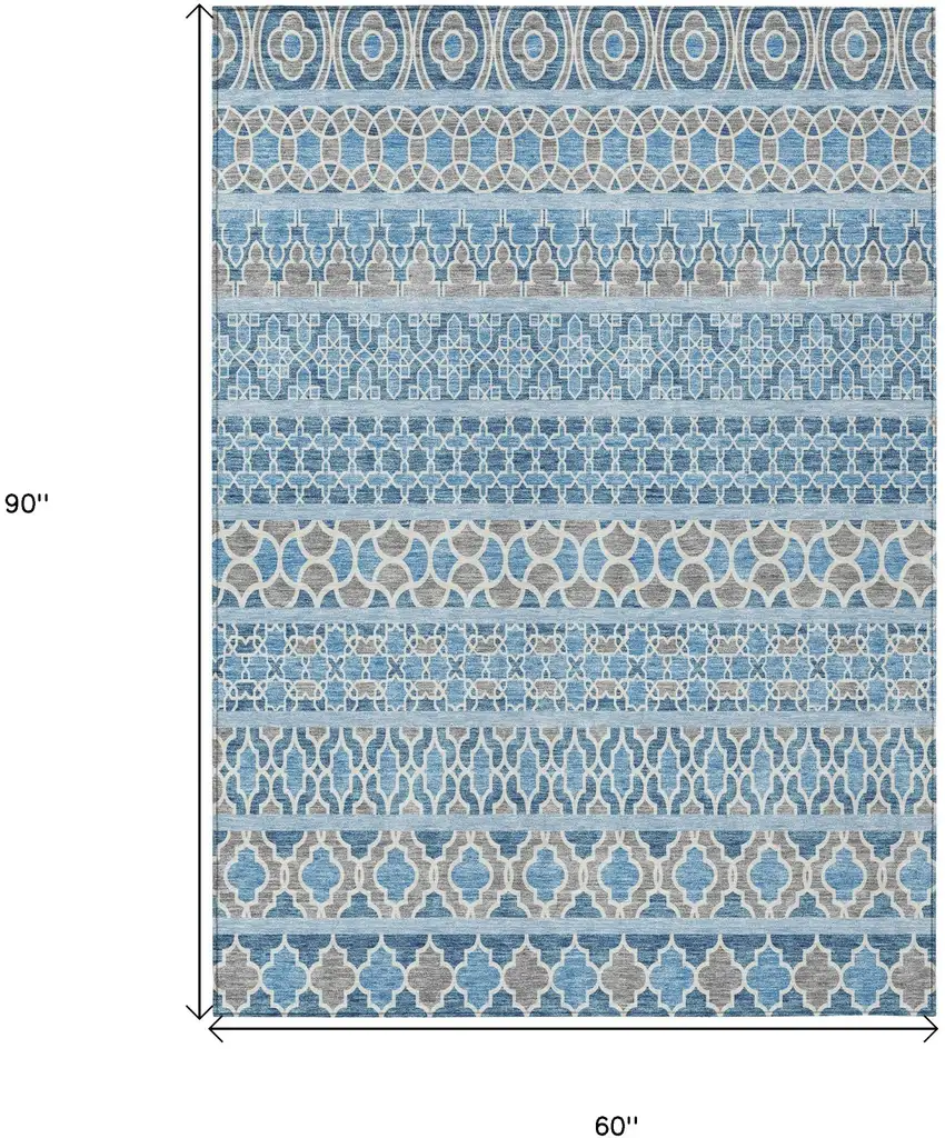 Sky Blue And Denim Blue Quatrefoil Washable Indoor Outdoor Area Rug Photo 8