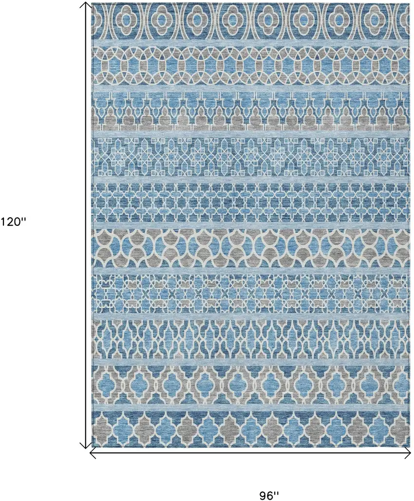 Sky Blue And Denim Blue Quatrefoil Washable Indoor Outdoor Area Rug Photo 8