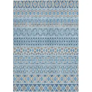 Photo of Sky Blue And Denim Blue Quatrefoil Washable Indoor Outdoor Area Rug