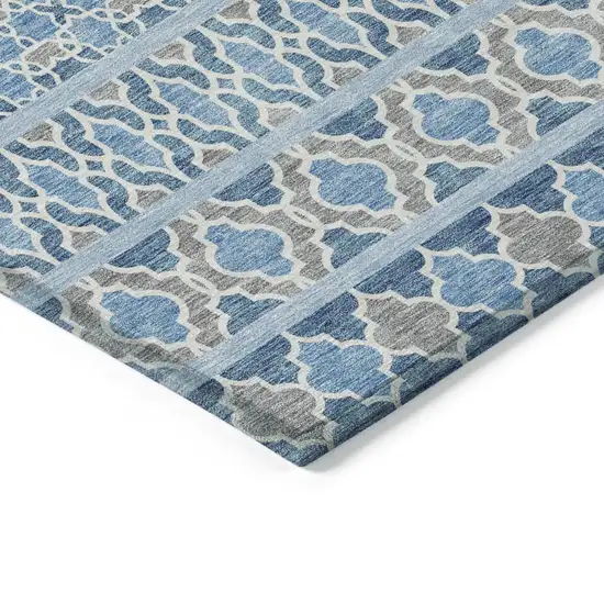 Sky Blue And Denim Blue Quatrefoil Washable Indoor Outdoor Area Rug Photo 3