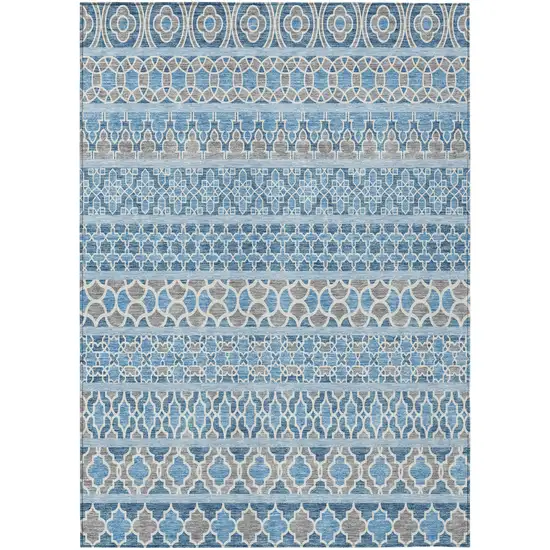 Sky Blue And Denim Blue Quatrefoil Washable Indoor Outdoor Area Rug Photo 1