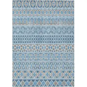 Photo of Sky Blue And Denim Blue Quatrefoil Washable Indoor Outdoor Area Rug