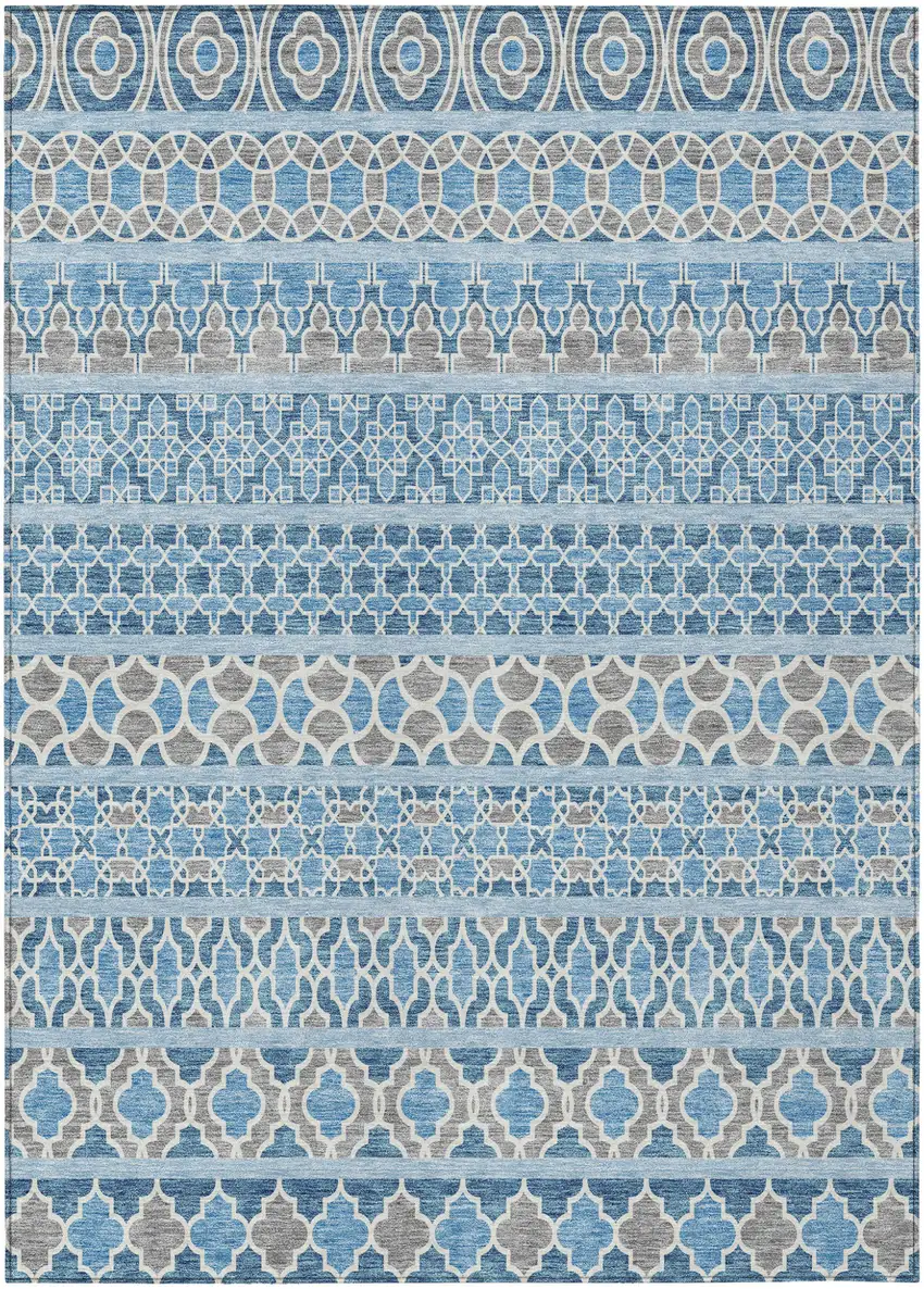 Sky Blue And Denim Blue Quatrefoil Washable Indoor Outdoor Area Rug Photo 1