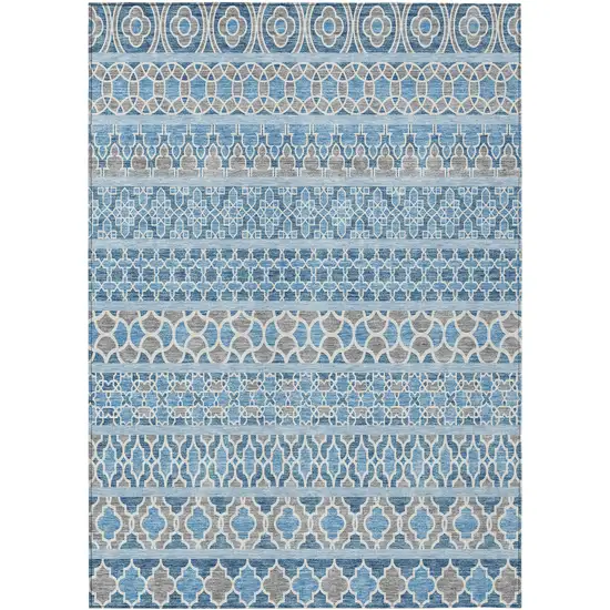 Sky Blue And Denim Blue Quatrefoil Washable Indoor Outdoor Area Rug Photo 1