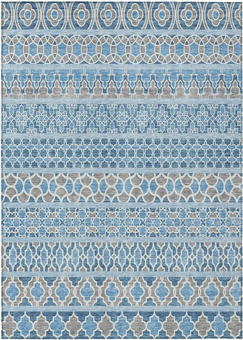 Sky Blue And Denim Blue Quatrefoil Washable Indoor Outdoor Area Rug Photo 1