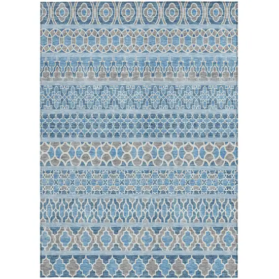 Sky Blue And Denim Blue Quatrefoil Washable Indoor Outdoor Area Rug Photo 6