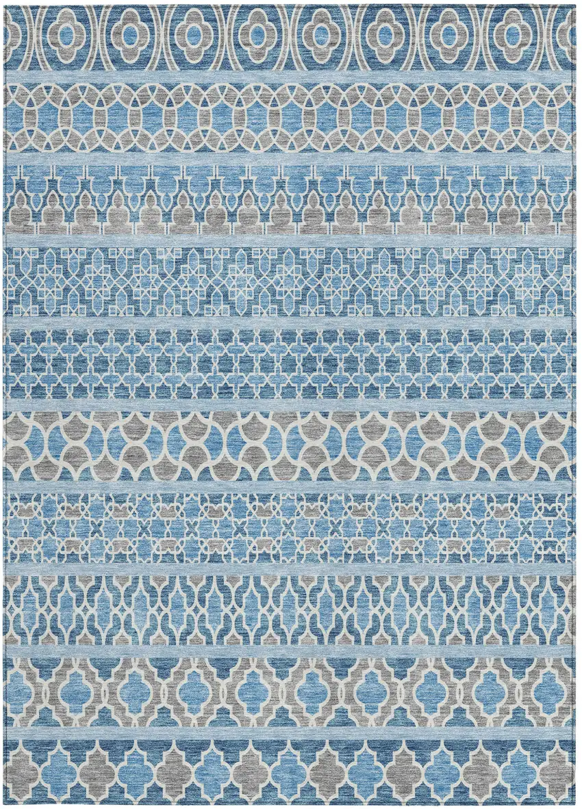 Sky Blue And Denim Blue Quatrefoil Washable Indoor Outdoor Area Rug Photo 6