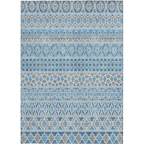 Sky Blue And Denim Blue Quatrefoil Washable Indoor Outdoor Area Rug Photo 6