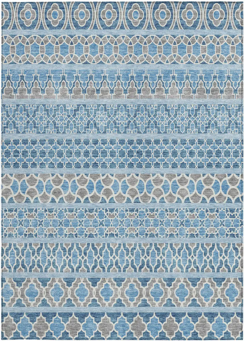 Sky Blue And Denim Blue Quatrefoil Washable Indoor Outdoor Area Rug Photo 6
