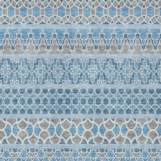 Sky Blue And Denim Blue Quatrefoil Washable Indoor Outdoor Area Rug Photo 5