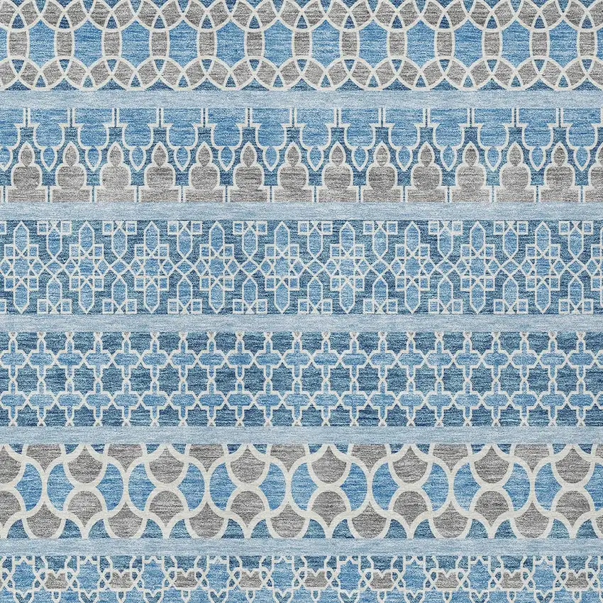 Sky Blue And Denim Blue Quatrefoil Washable Indoor Outdoor Area Rug Photo 5