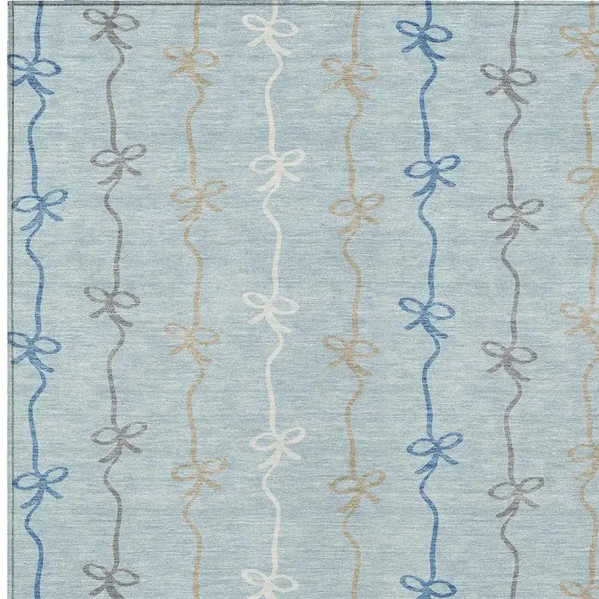 Sky Blue And Denim Blue Southwestern Washable Indoor Outdoor Area Rug Photo 2
