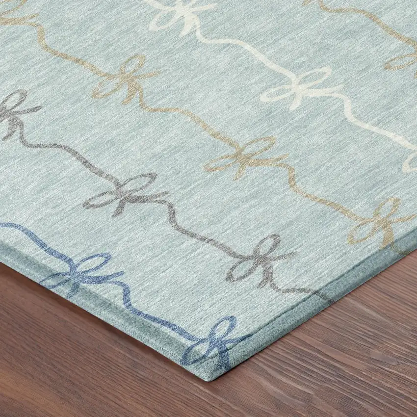 Sky Blue And Denim Blue Southwestern Washable Indoor Outdoor Area Rug Photo 4