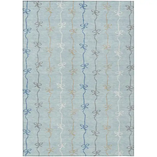 Sky Blue And Denim Blue Southwestern Washable Indoor Outdoor Area Rug Photo 1