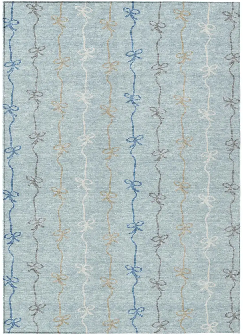 Sky Blue And Denim Blue Southwestern Washable Indoor Outdoor Area Rug Photo 1