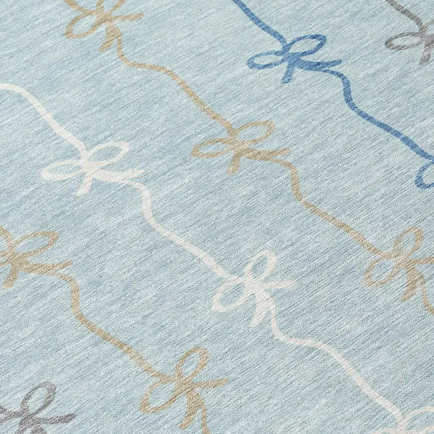 Sky Blue And Denim Blue Southwestern Washable Indoor Outdoor Area Rug Photo 5