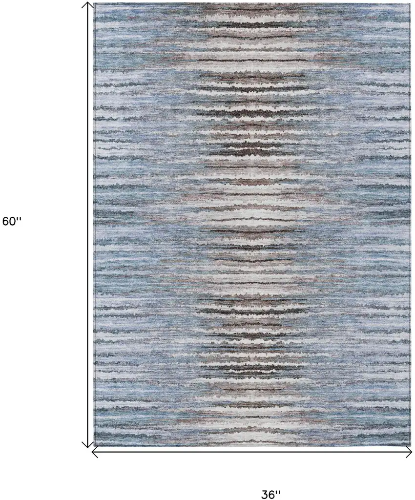 Sky Blue And Denim Blue Striped Washable Indoor Outdoor Area Rug Photo 3