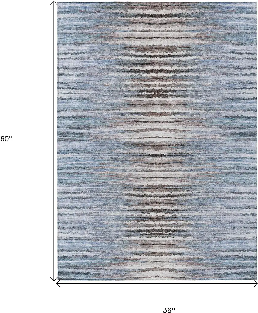 Sky Blue And Denim Blue Striped Washable Indoor Outdoor Area Rug Photo 3